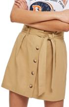 Women's Topshop Linen Button Paperbag Miniskirt Us (fits Like 0) - Beige