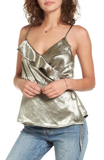 Women's Love, Fire Satin Ruffle Wrap Tank - Green