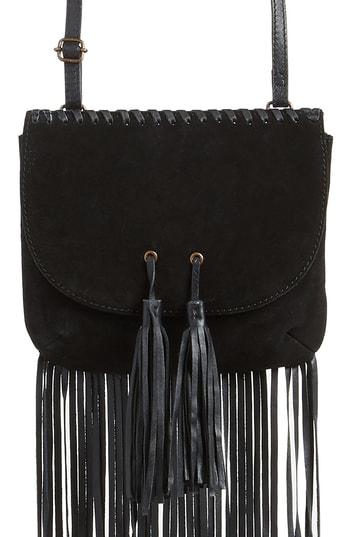 Ten79la Fringe Tassel Suede Crossbody Bag - Black
