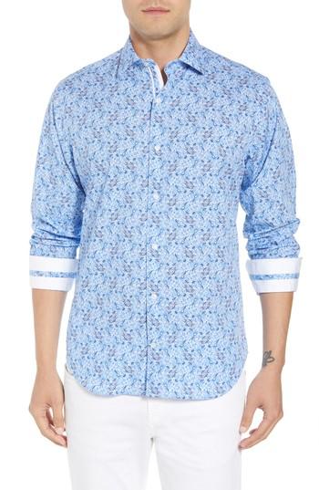 Men's Tailorbyrd Stewart Regular Fit Floral Sport Shirt - Blue