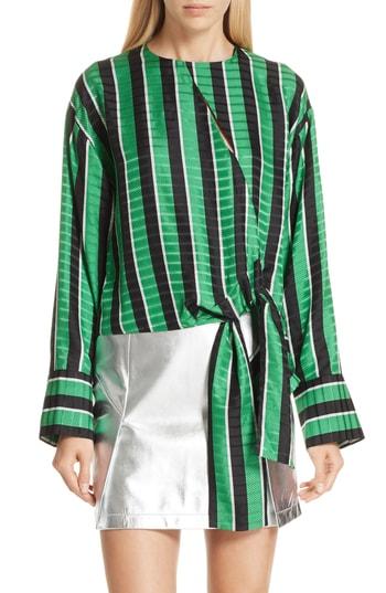 Women's Robert Rodriguez Tie Waist Stripe Blouse - Green