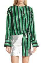 Women's Robert Rodriguez Tie Waist Stripe Blouse - Green