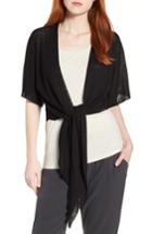 Women's Eileen Fisher Tie Front Organic Linen Blend Cardigan, Size - Black