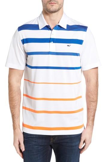 Men's Vineyard Vines Stripe Jersey Polo, Size - White