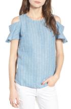 Women's Moon River Stripe Chambray Cold Shoulder Top