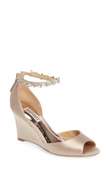 Women's Badgley Mischka Tahlia Crystal Ankle Strap Sandal M - Beige