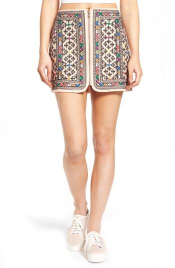 Women's Majorelle Port Embroidered Zip Skirt - Coral