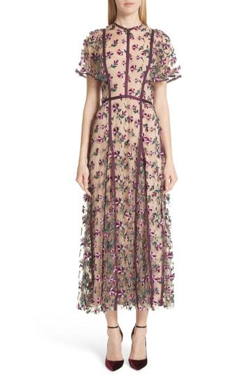 Women's Lela Rose Embroidered Flutter Sleeve Midi Dress - Purple