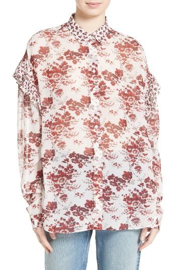 Women's Robert Rodriguez Ruffle Print Silk Shirt