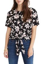 Women's Madewell Button Back Silk Tie Tee, Size - Black