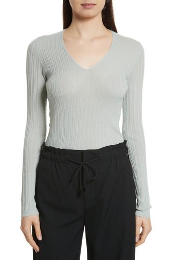 Women's Vince Ribbed Cashmere V-neck Sweater - Grey
