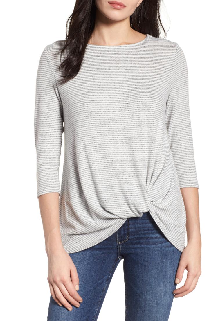 Petite Women's Gibson Cozy Twist Front Pullover P - Grey