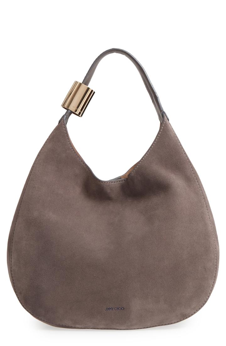 Jimmy Choo Stevie Suede & Genuine Snakeskin Hobo - Grey
