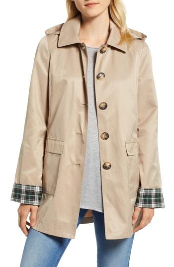 Women's Halogen Hooded Mac Jacket, Size - Beige