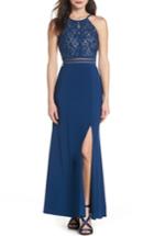 Women's Morgan & Co. Strappy Lace Bodice Gown /2 - Blue