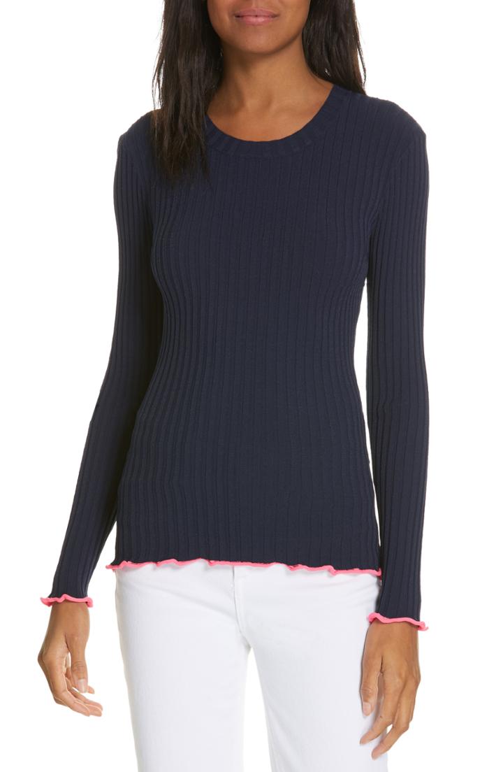Women's Milly Contrast Edge Pullover Sweater, Size - Blue