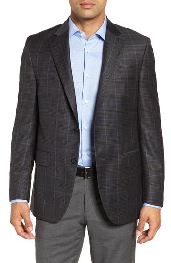 Men's Peter Millar Hyperlight Classic Fit Plaid Wool Sport Coat L - Grey