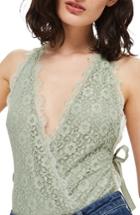 Women's Topshop Tie Side Lace Plunge Bodysuit Us (fits Like 0) - Green