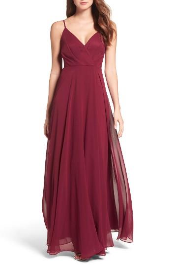 Women's Lulus Surplice Chiffon Gown - Burgundy