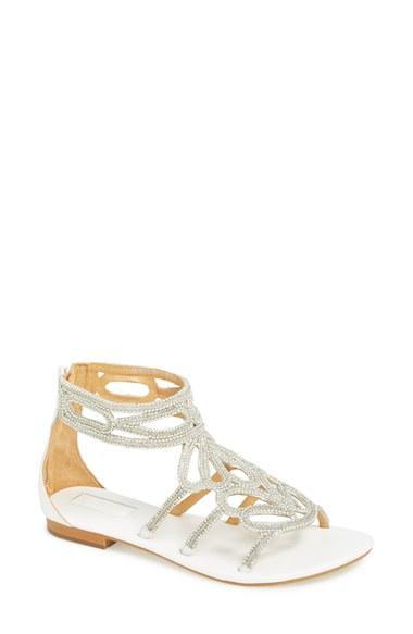 Topshop 'fusion' Beaded Leather Sandal (women) White