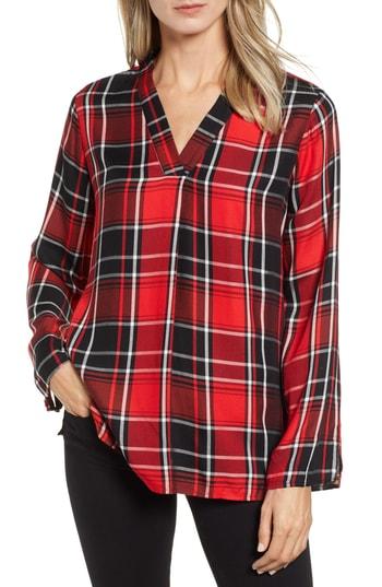 Women's Chaus Plaid Split Neck Blouse - Red