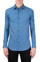 Men's Bugatchi Classic Fit Fish Bone Print Sport Shirt, Size - Blue
