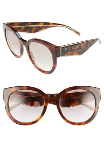 Women's Burberry 54mm Gradient Round Frame Sunglasses - Light Havana Gradient