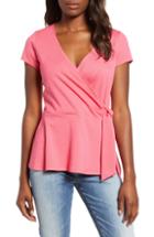 Women's Gibson Faux Wrap Tie Shirt, Size - Coral