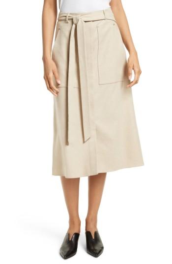 Women's Tibi Wilson Twill Midi Skirt - Beige