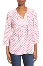 Women's Nydj 'patchwork Mosaic' Print Split Neck Blouse - Pink