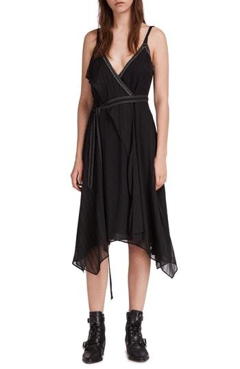 Women's Allsaints Sienna Sharkbite Hem Wrap Dress - Black