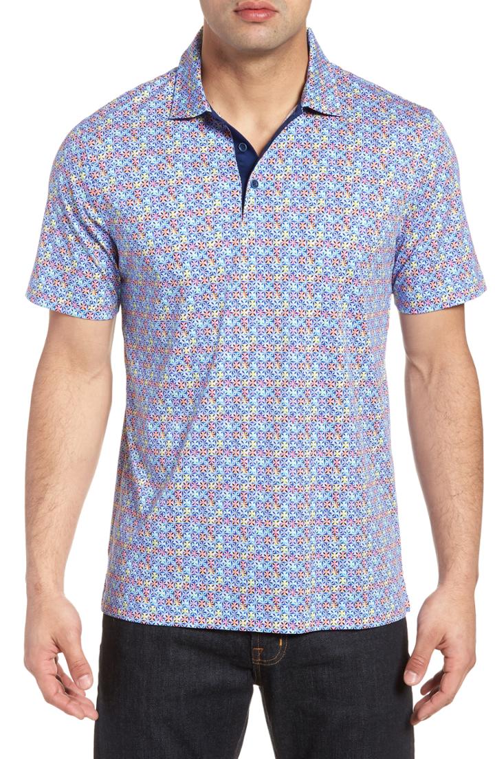 Men's Bugatchi Multicolor Print Polo - Red