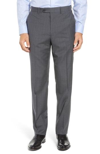 Men's John W. Nordstrom Torino Traditional Fit Flat Front Plaid Wool Trousers - Grey