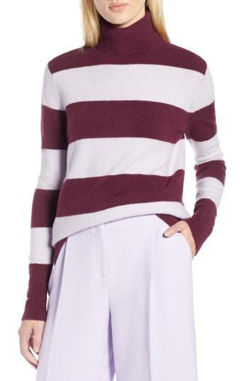Women's Halogen X Atlantic-pacific Stripe Turtleneck Sweater - Burgundy
