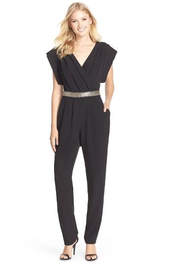 Women's Eliza J Belted Pleated Jumpsuit - Black