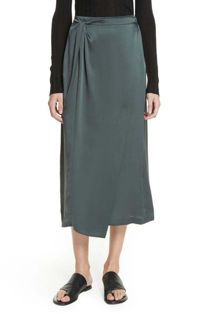 Women's Vince Knot Silk Midi Skirt - Green