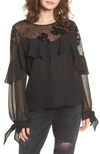 Women's Band Of Gypsies Lace Yoke Blouse - Black