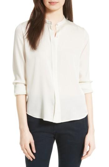 Women's Vince Stretch Silk Band Collar Blouse - White