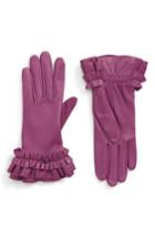 Women's Agnelle Frill Cuff Lambskin Leather Gloves .5 - Purple