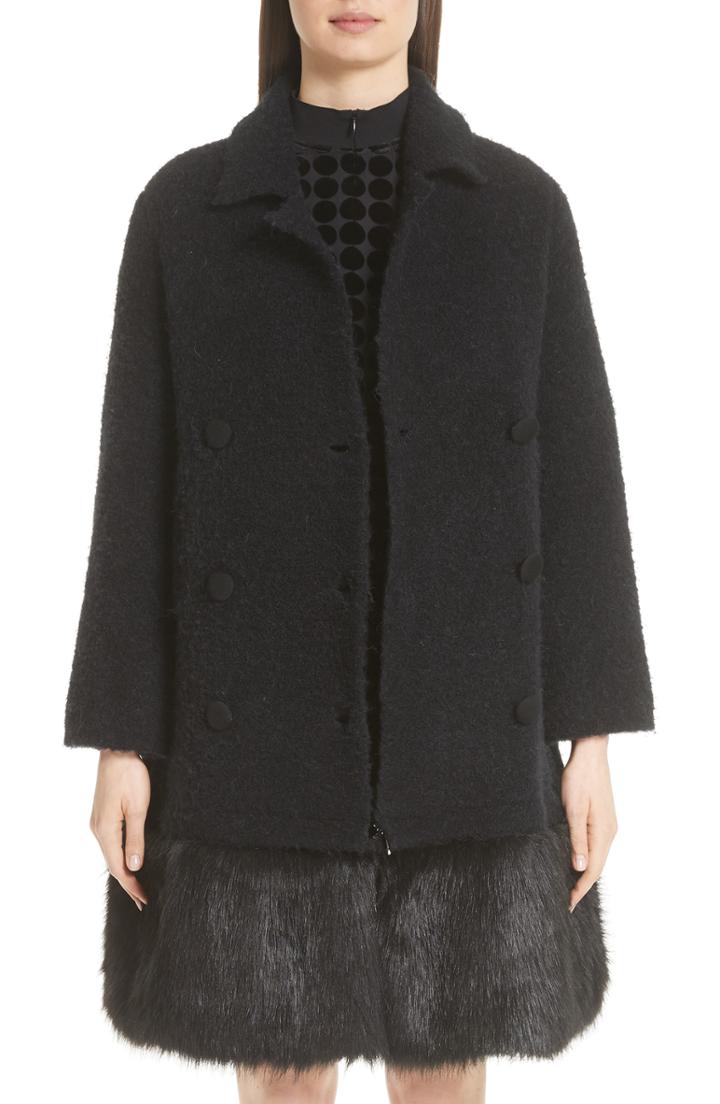 Women's Emporio Armani Boucle Coat With Removable Faux Fur Hem Us / 44 It - Black