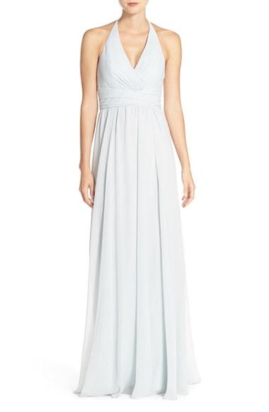 Women's Amsale 'jennifer' V-neck Chiffon Halter Gown