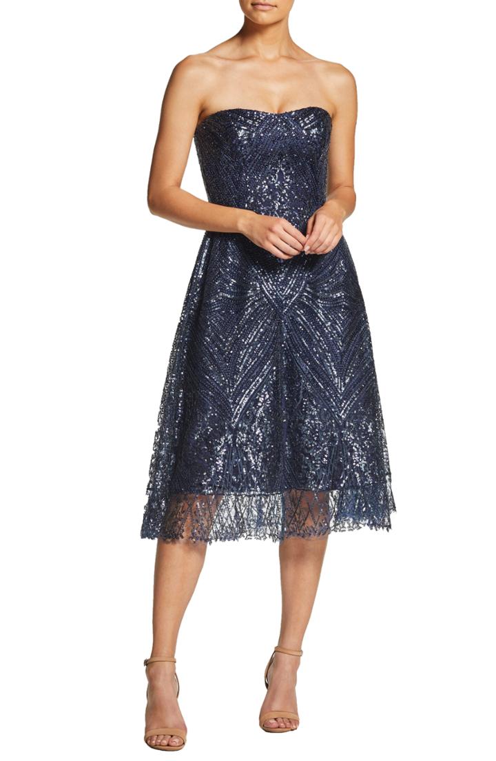 Women's Dress The Population Sarah Sequin Strapless Fit & Flare Dress, Size - Blue