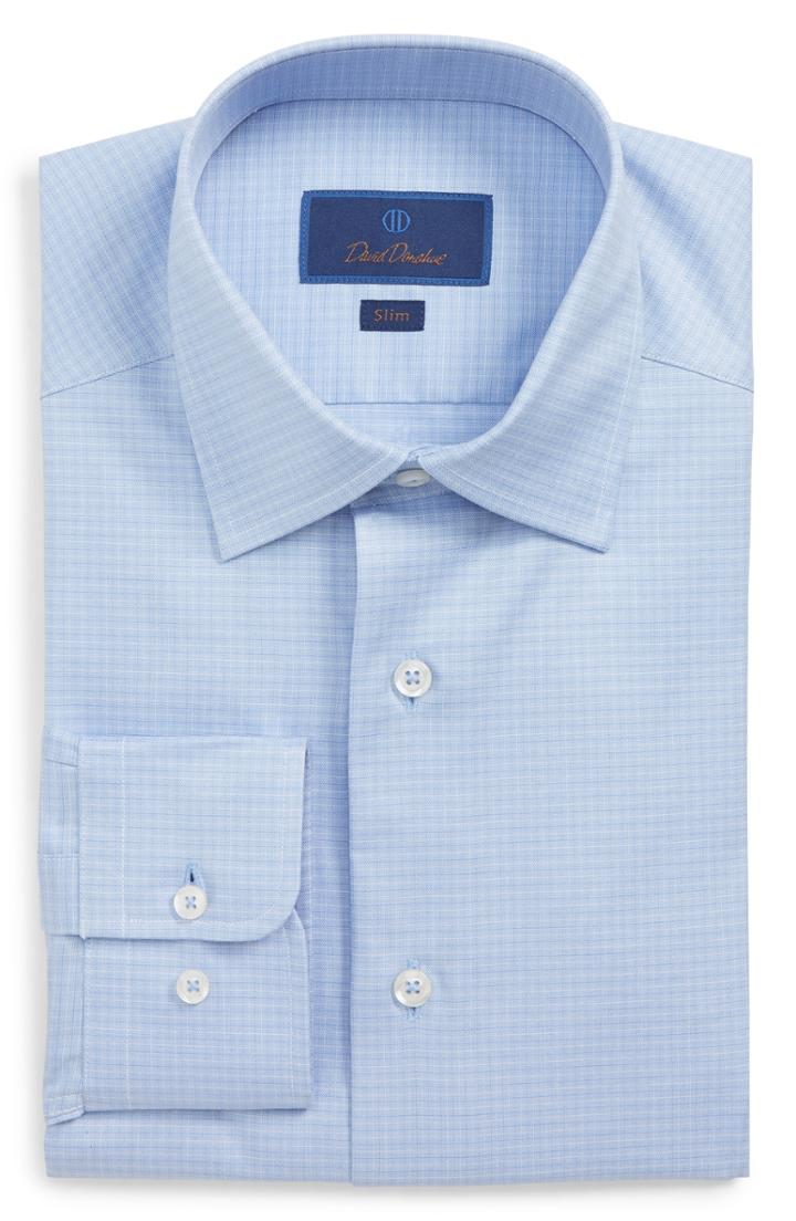 Men's David Donahue Slim Fit Check Dress Shirt - 34/35 - Blue