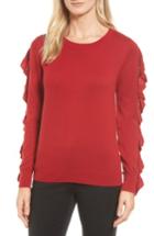 Women's Halogen Ruffle Sleeve Sweater, Size - Red