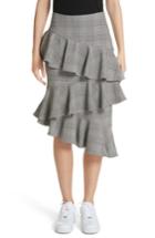 Women's Ganni Garvey Plaid Ruffle Tier Skirt Us / 34 Eu - Grey