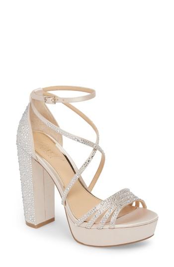 Women's Jewel Badgley Mischka Tara Crystal Embellished Platform Sandal .5 M - Metallic