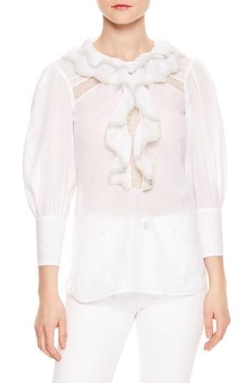 Women's Sandro Ruffle Bishop Sleeve Cotton Blouse - White
