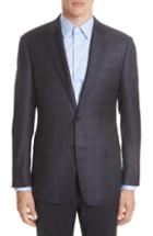 Men's Emporio Armani G-line Trim Fit Plaid Wool Sport Coat Us / 50 Eur - Blue