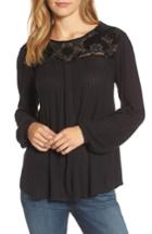 Women's Lucky Brand Lace & Velvet Yoke Top - Black