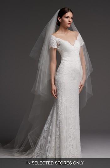 Women's Watters Visconti Short Sleeve Lace Gown, Size In Store Only - Ivory